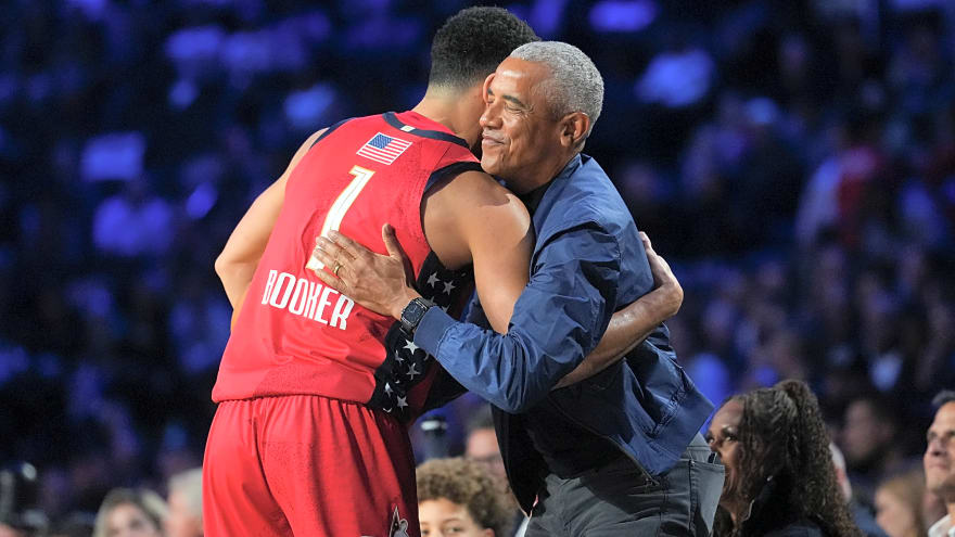 Devin Booker reacts to moment with Barack Obama in 2026 NBA All-Star Game