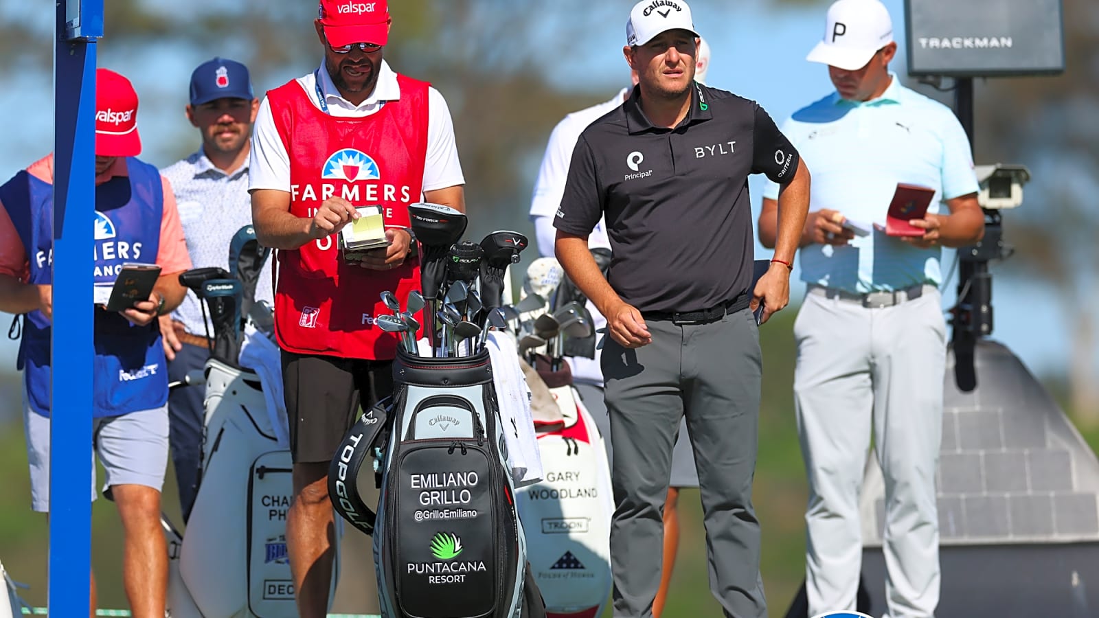 Emiliana Grillo talks with caddie at Farmers Insurance Open PGA event