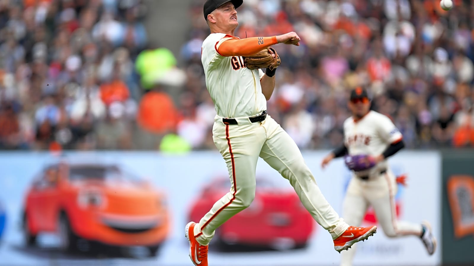 San Francisco Giants Matt Chapman making a throw to first base