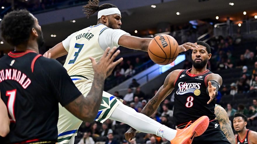 Myles Turner’s antler celly seemingly gets mocked by Paul George during Bucks-76ers