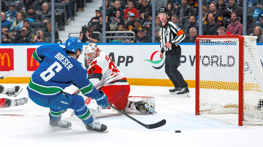 Scenes from morning skate: Meriläinen starts, Rossi out again as Canucks host Cup champs from Carolina