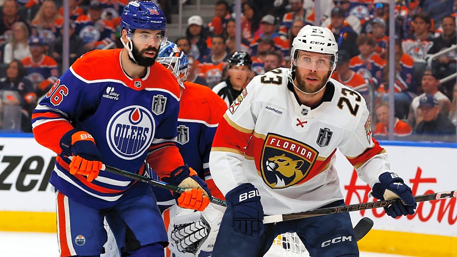 Panthers’ Carter Verghaghe stays on ice during morning skate, throwing off Oilers’ routine