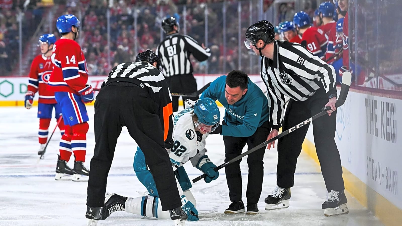 Sharks’ Igor Chernyshov leaves game against Canadiens with injury