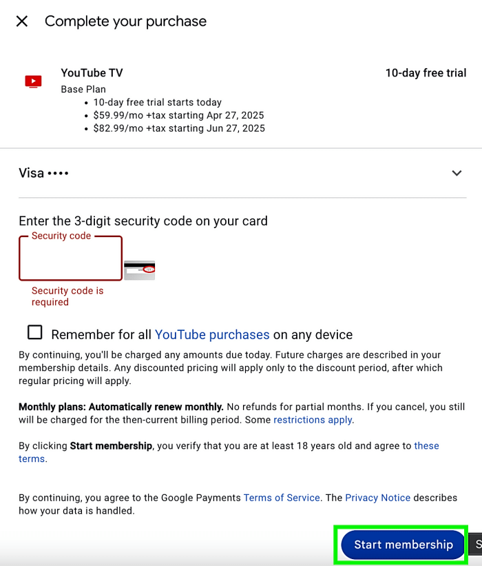 YouTube TV Checkout Free Trial Offer And The $59.99/month Discounted Offer
