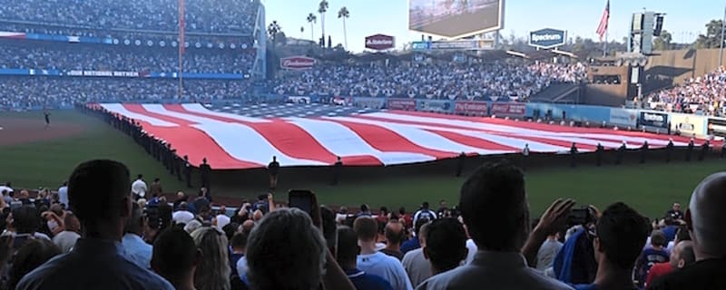 Dodgers Wearing Specialty Jersey And Cap For Fourth Of July Game