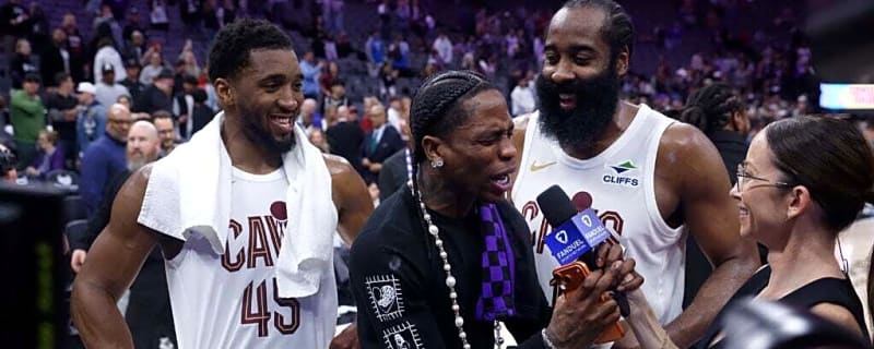 Travis Scott randomly crashes James Harden and Donovan Mitchell’s post-game interview