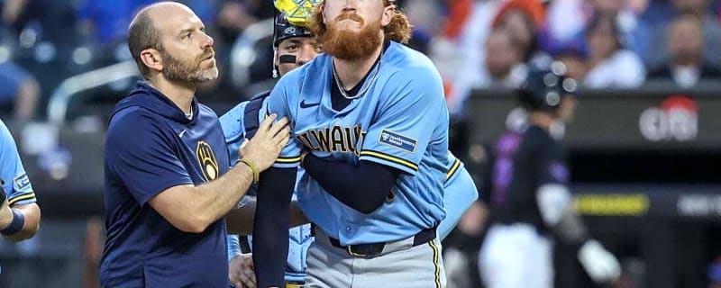 Brewers' Dustin May drilled by first-pitch liner; X-rays negative