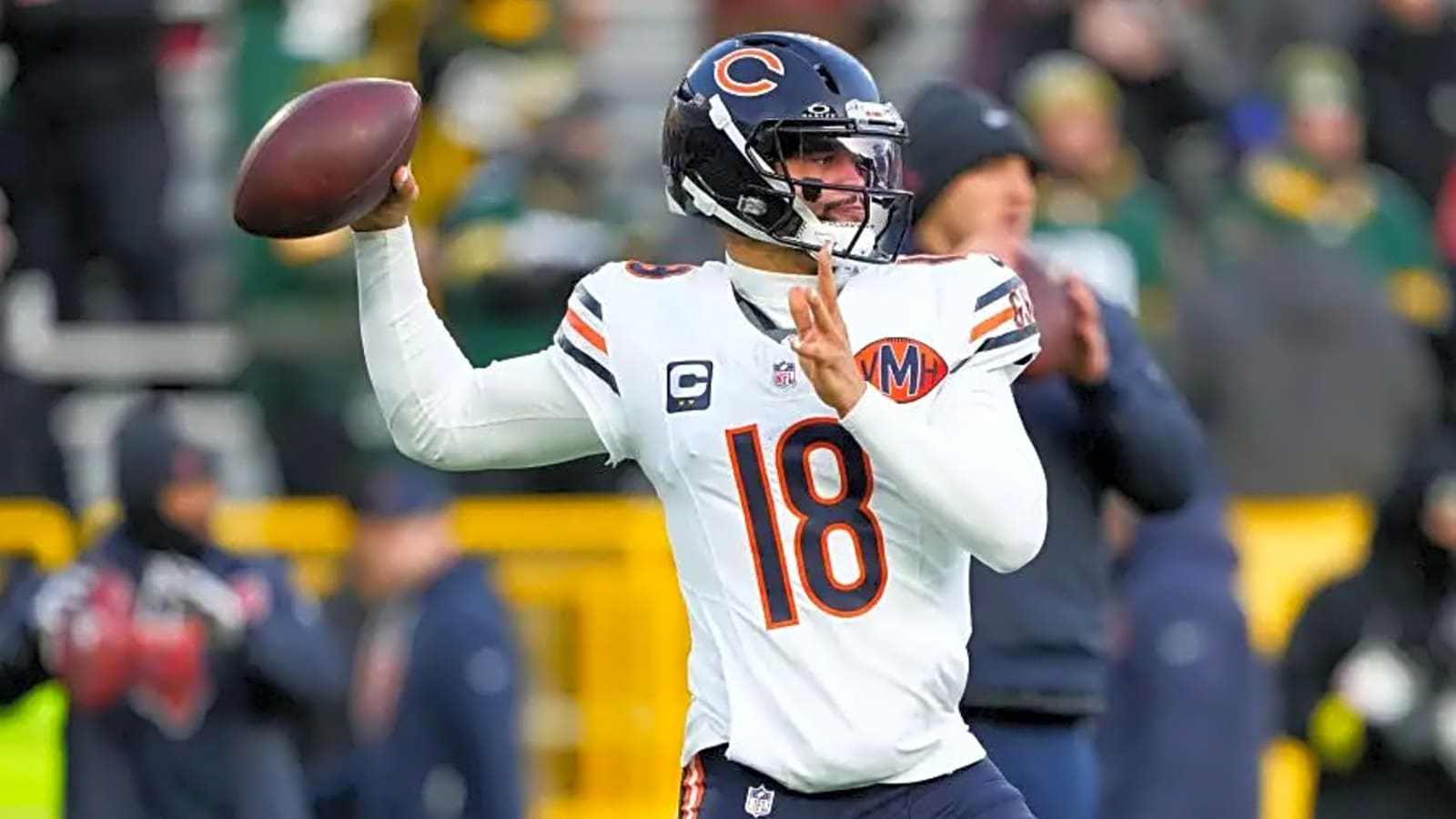 Chicago Bears QB Caleb Williams pokes at Packers
