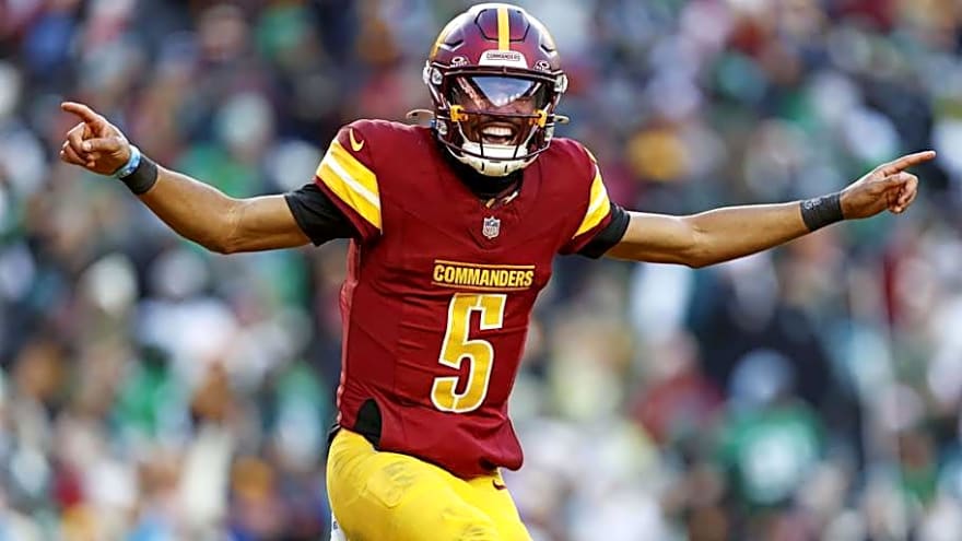 Jayden Daniels reacts to Commanders uniform release