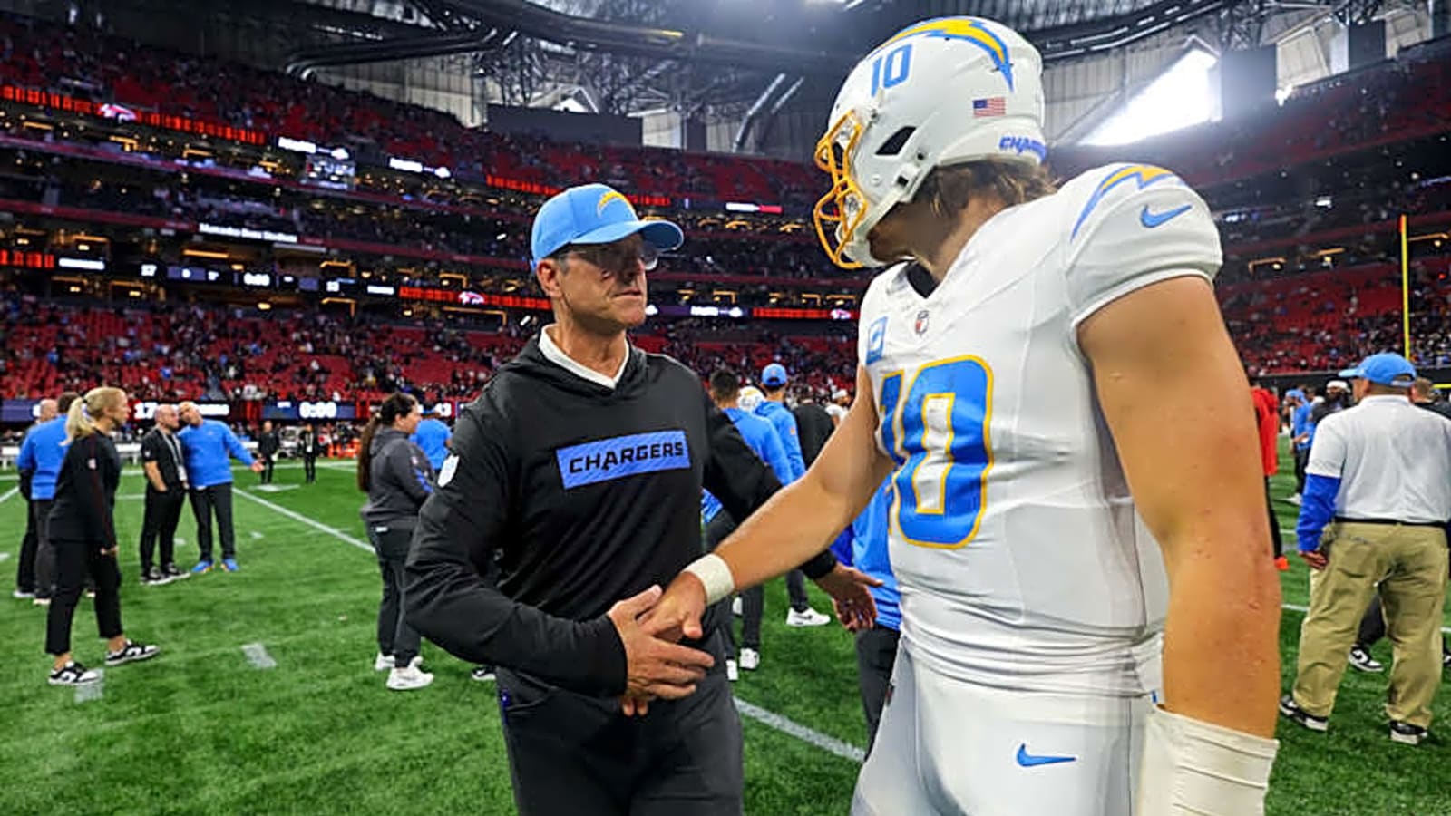 Jim Harbaugh continues to praise Justin Herbert during visit with Colin Cowherd