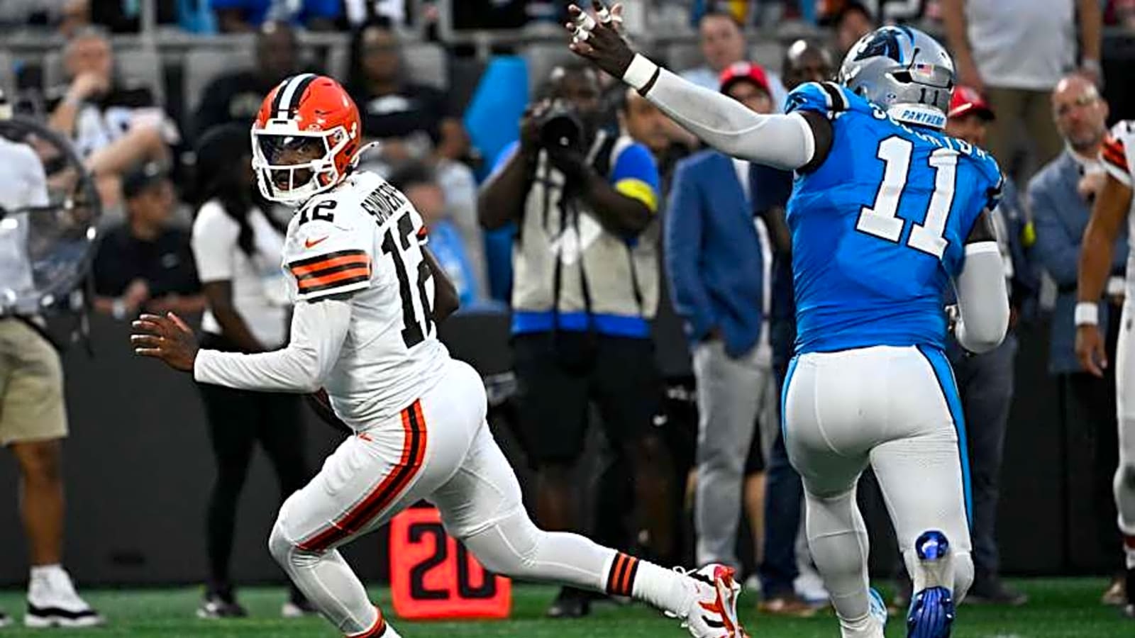 Deion Sanders reacts to son Shedeur Sanders ripping up Panthers defense