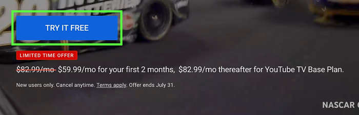 YouTube TV's Promo Offer Shown In A Green Box
