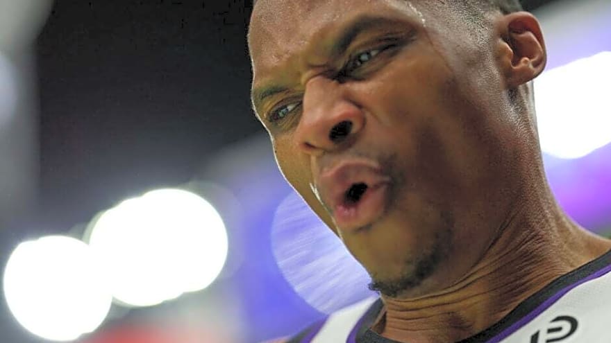 Russell Westbrook reacts after historic achievement in his latest start for the Sacramento Kings