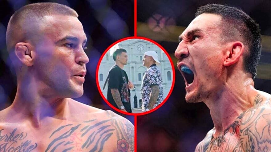 Dustin Poirier sends Max Holloway a message in first UFC 318 face-off ahead of retirement fight
