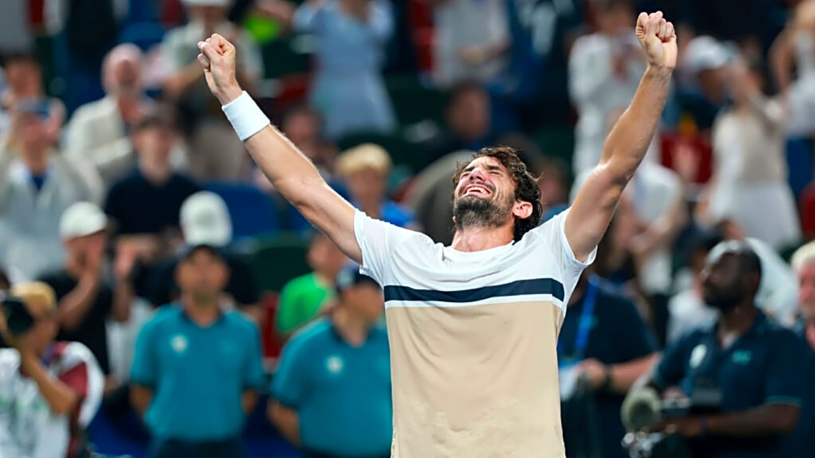 Valentin Vacherot reacts to stunning Shanghai Masters victory over Arthur Rinderknech