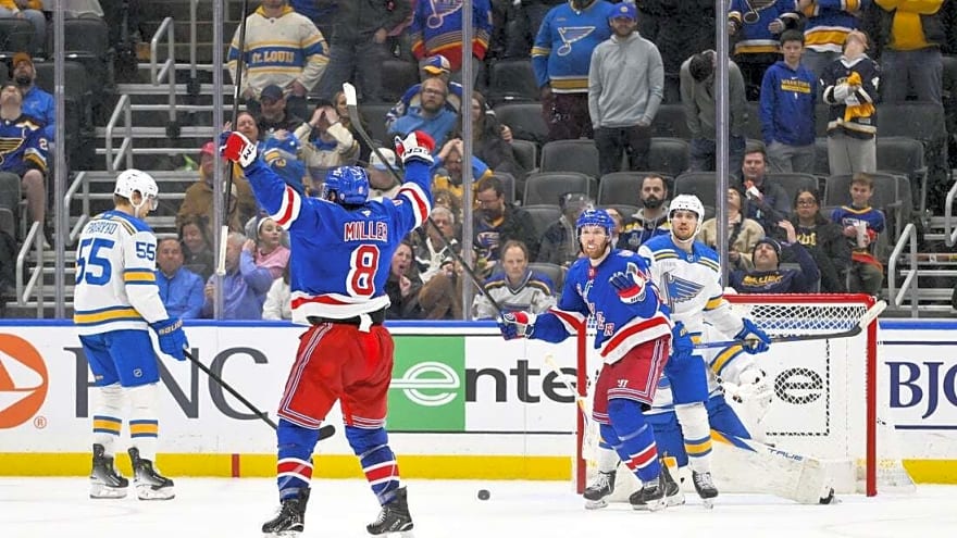 J.T. Miller's overtime goal lifts Rangers past Blues