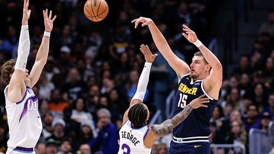 Nuggets match team mark with 24 treys, crush Jazz