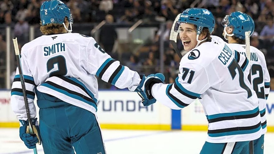 Macklin Celebrini&#39;s 5-point night leads Sharks over Rangers