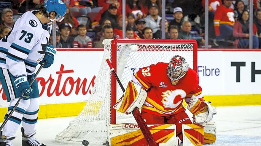 Flames&#39; Dustin Wolf needs just 16 saves to shut out Sharks