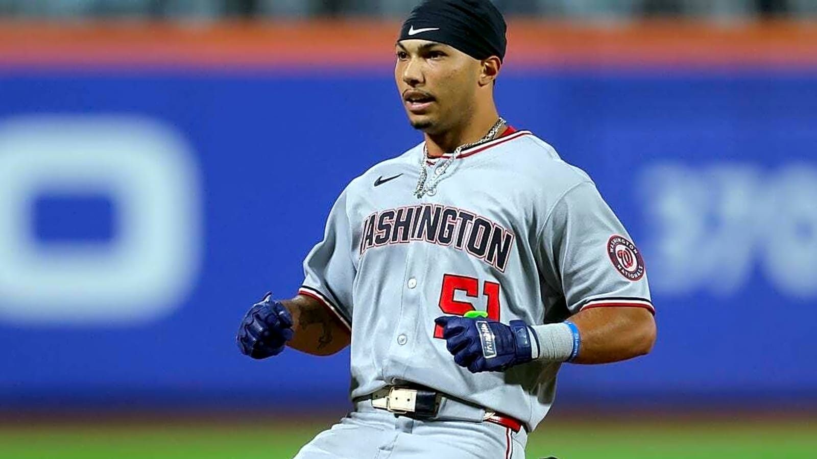 Nationals OF Daylen Lile (knee) exits after colliding with fence
