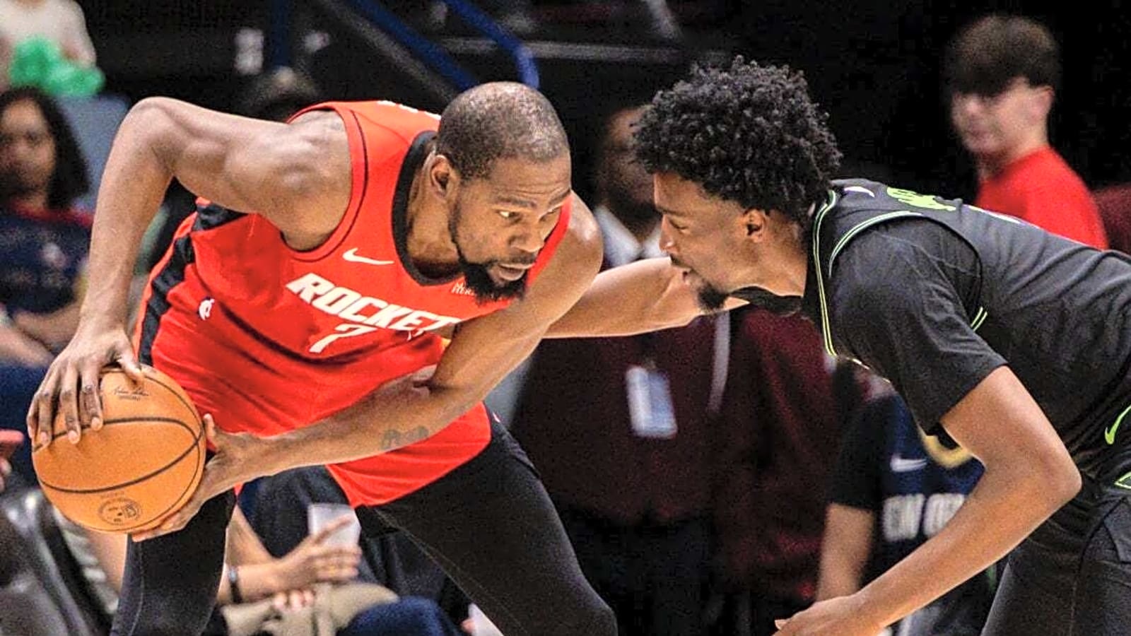 Pelicans hang for quarter, then Rockets turn on afterburners