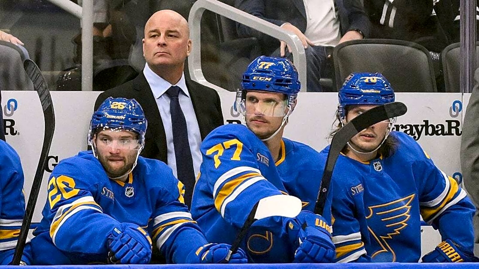 Bruised Blues, Bruins battle as Jim Montgomery returns to Boston