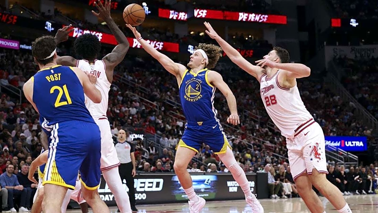 Short-handed Warriors outlast Rockets in OT