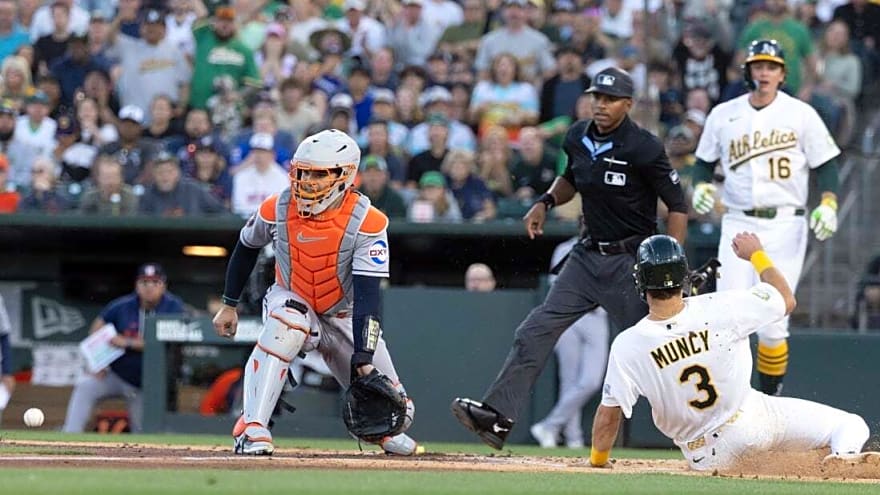 Athletics pound Astros with 6-run 4th in home opener