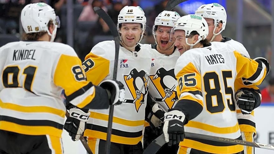Penguins ride season-high goal output into clash vs. Red Wings
