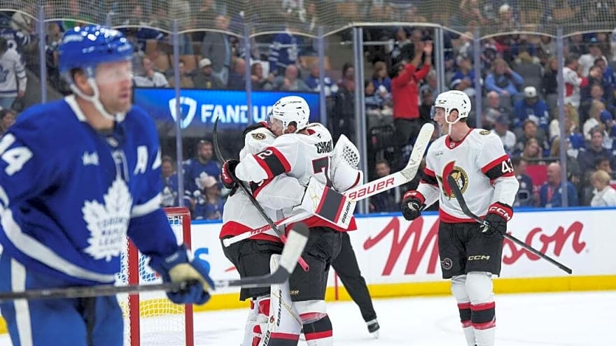 Senators break tie in third, edge Leafs in season opener