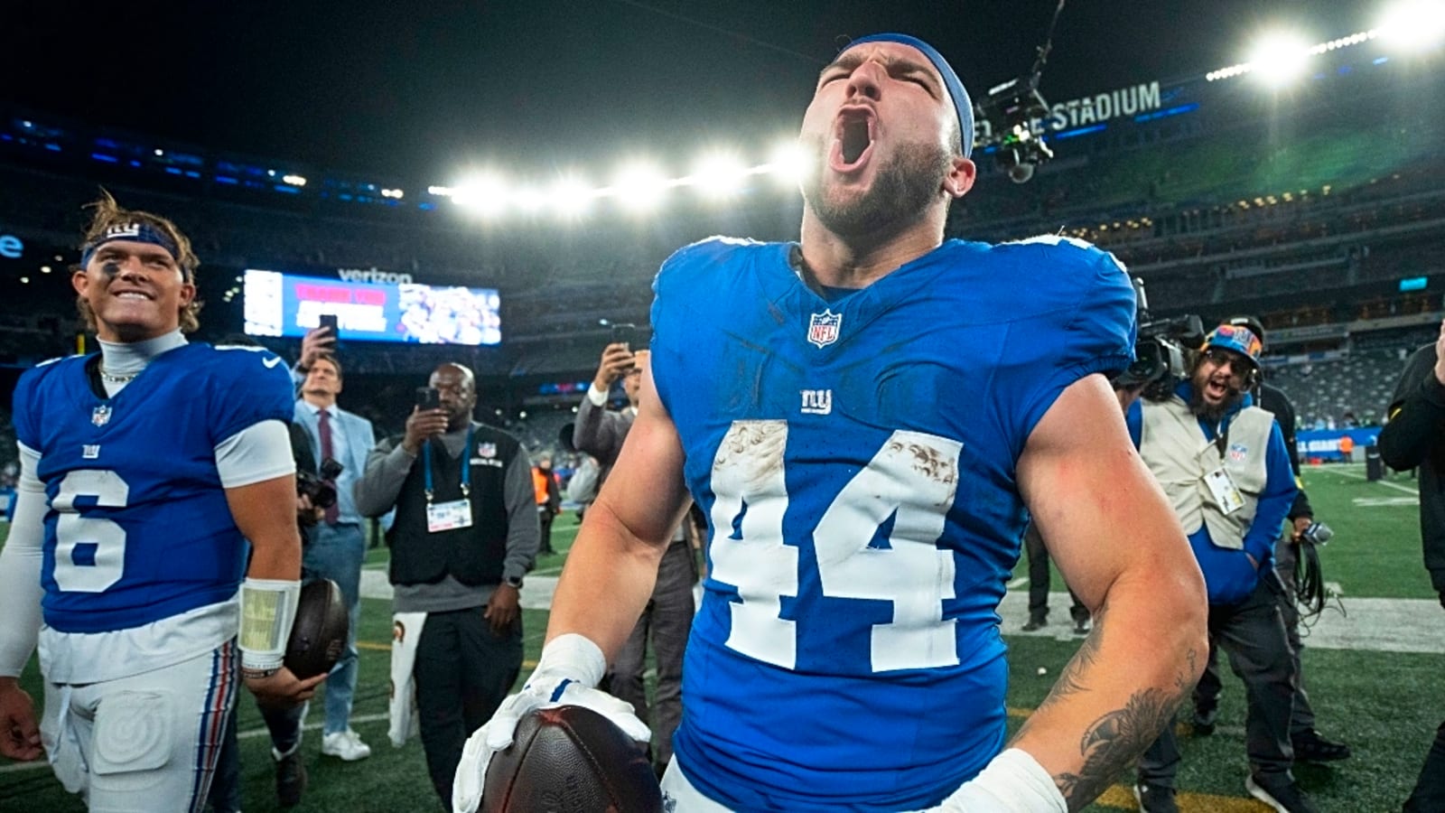 Cam Skattebo participates in WWE fight despite ankle injury