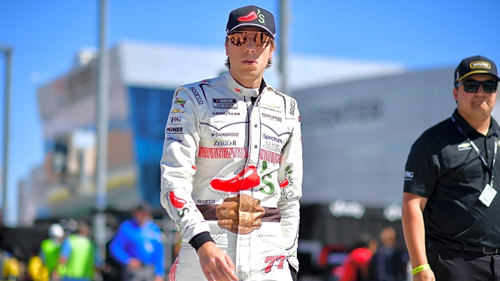 Carson Hocevar dropping to rear in Goodyear 400 at Darlington with issue on No. 77 Chevrolet