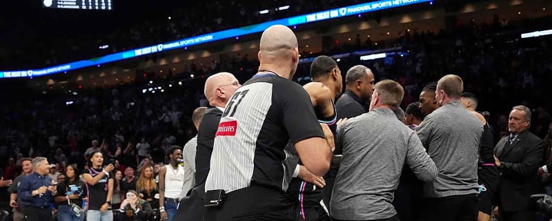 Scottie Pippen Jr pushes Myron Gardner into the stands in Grizzlies-Heat showdown
