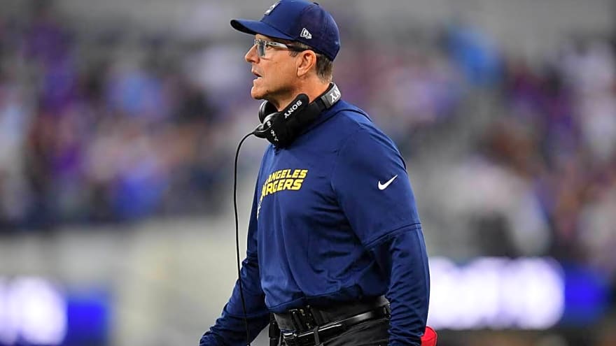 Chargers HC Jim Harbaugh’s Tiger Woods comparison for Justin Herbert turnovers