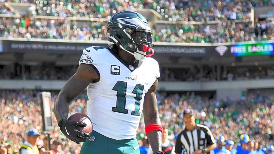 AJ Brown chessin’ with #11 Patriots jersey after trade finally breaks