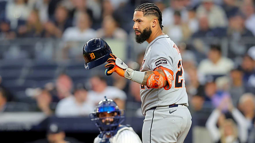 Tigers 2B Gleyber Torres reacts to Yankees fans’ ovations in emotional return