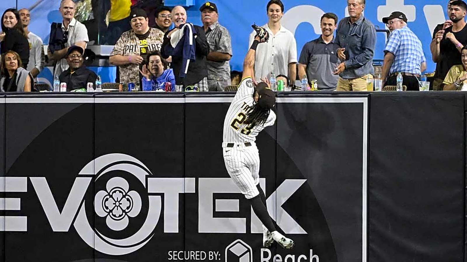 Padres’ Fernando Tatis Jr. scales wall for bonkers catch vs. Reds