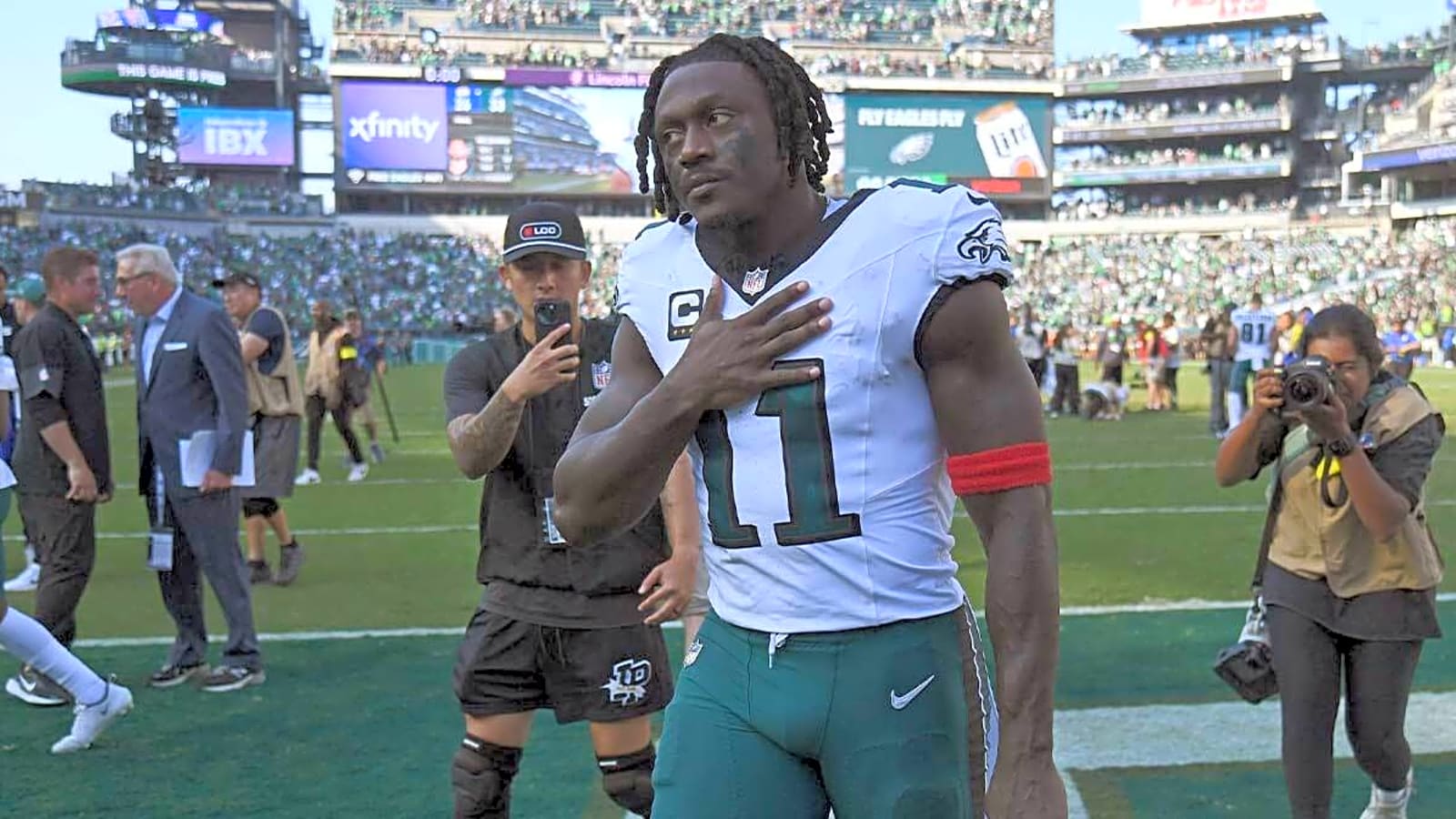 AJ Brown, Azeez Ojulari miss practice with hamstring injuries