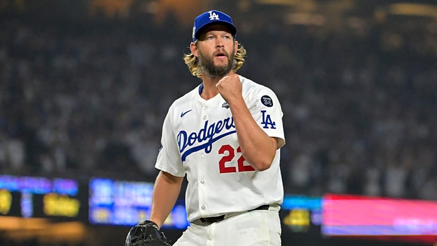 Watch Pat McAfee hit an ‘infield single’ vs. Dodgers legend Clayton Kershaw