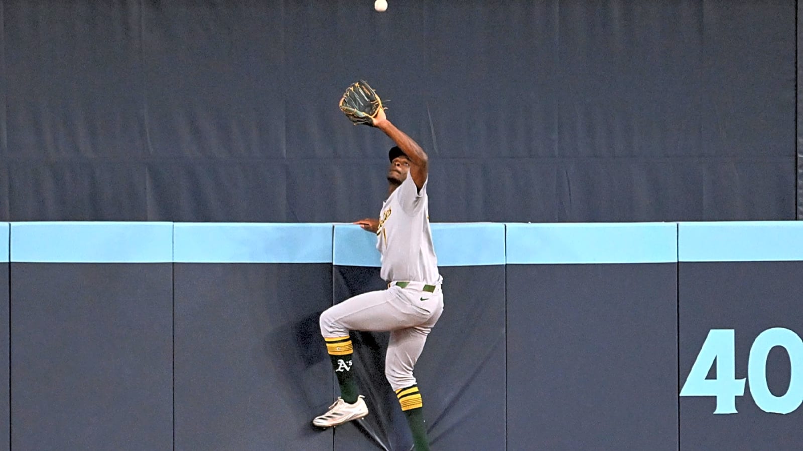 Athletics’ Denzel Clarke robs HR against hometown Blue Jays