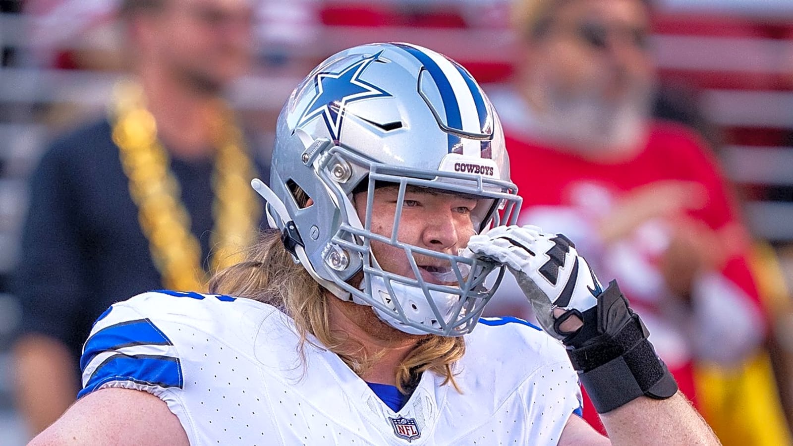 T.J. Bass taking reps at left guard during Cowboys practice