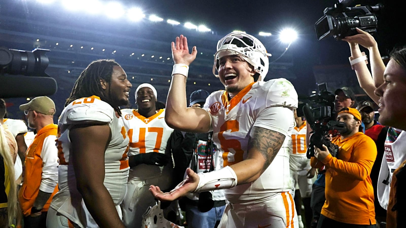 Tennessee Vols QB Joey Aguilar explains doing the Gator chomp after win over the Florida Gators