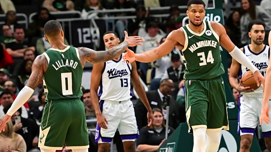 Giannis Antetokounmpo, Damian Lillard turn heads with moment before Bucks-Blazers