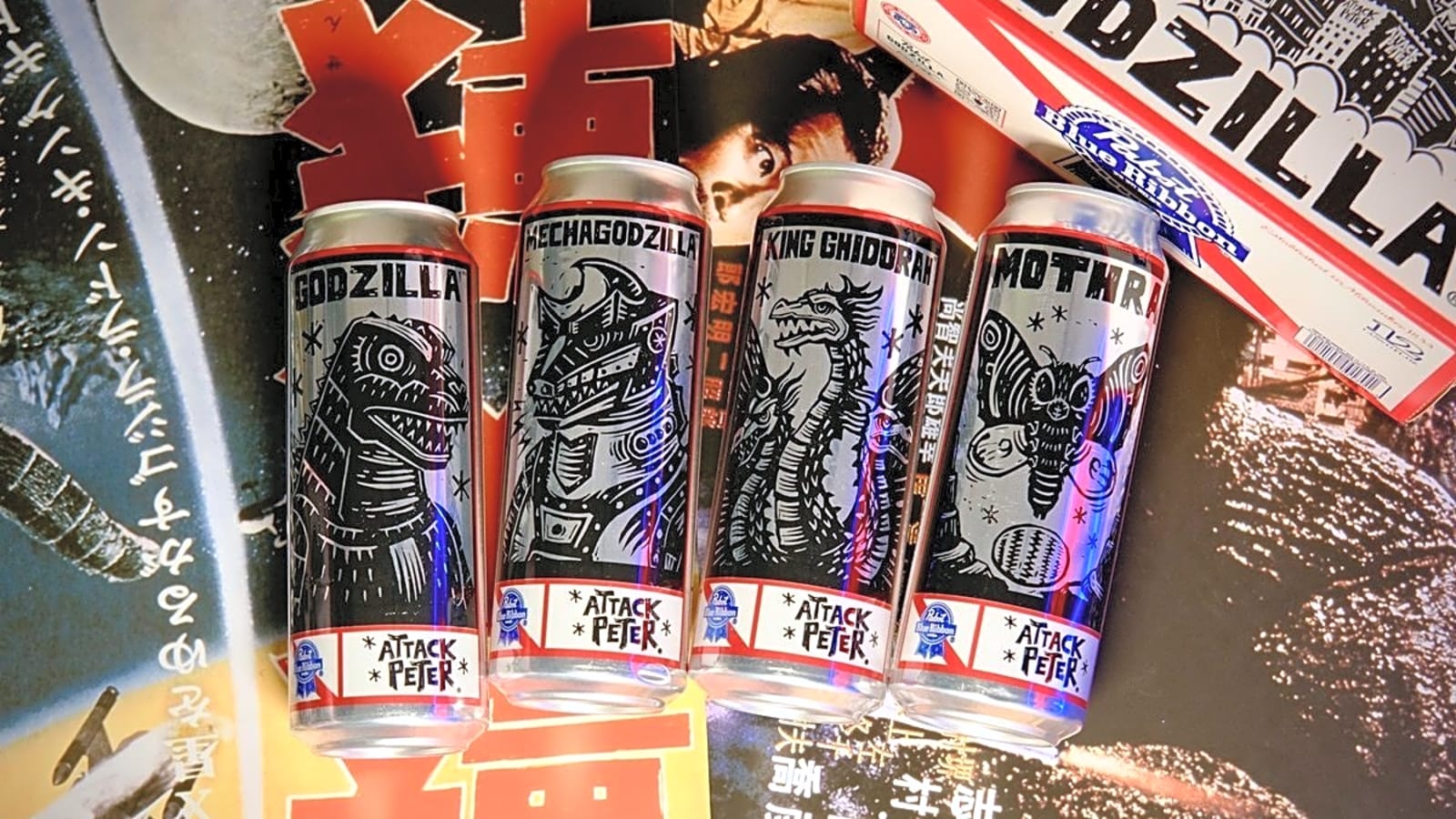 Godzilla Stomps Onto Pabst Blue Ribbon Beer Cans
