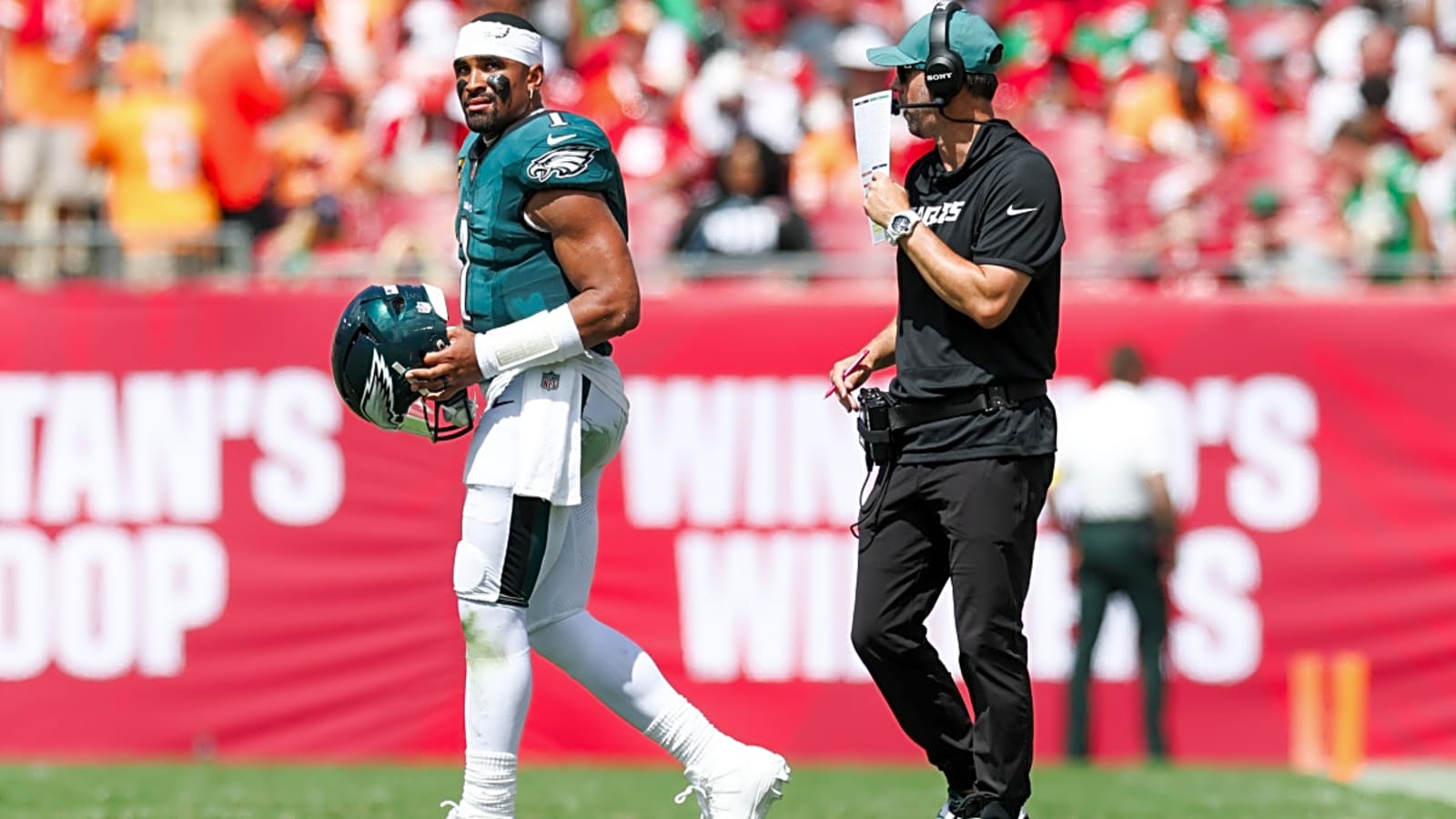 Jalen Hurts takes the hit for Kevin Patullo while Lane Johnson points fingers amid Eagles messy start to 2025 season