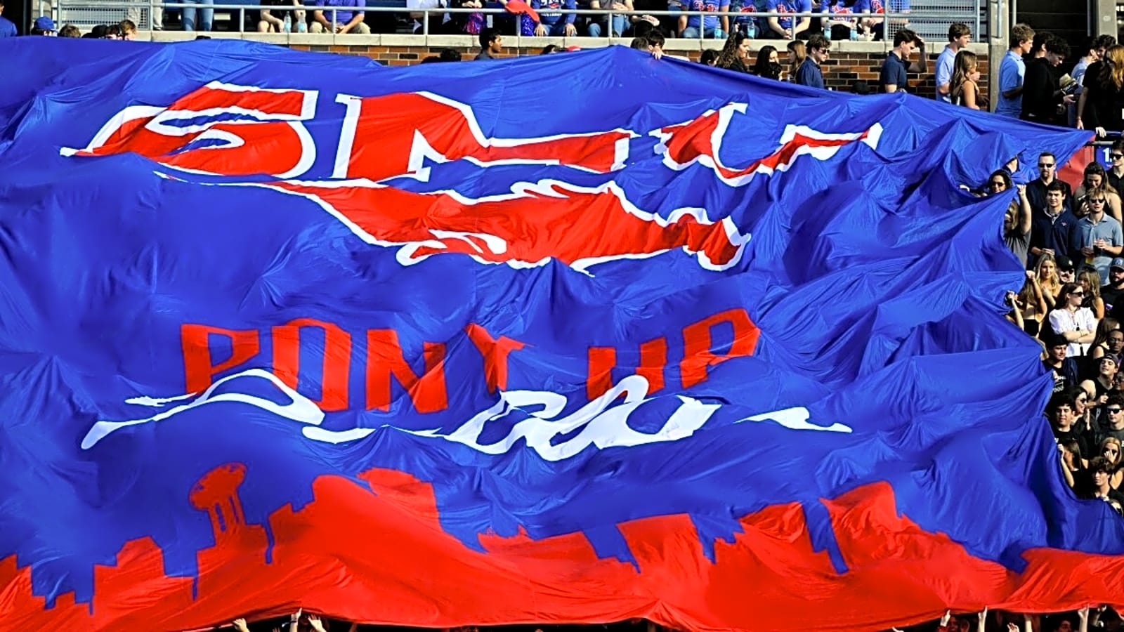 SMU Lands Game Changing 2026 Linebacker Izayah Young Yardbarker A View Of The Smu Mustangs Fans With Their Tifo During The First Half Of The Game Between The Smu Mustangs And The Boston College Eagles At The Gerald J Ford Stadium 