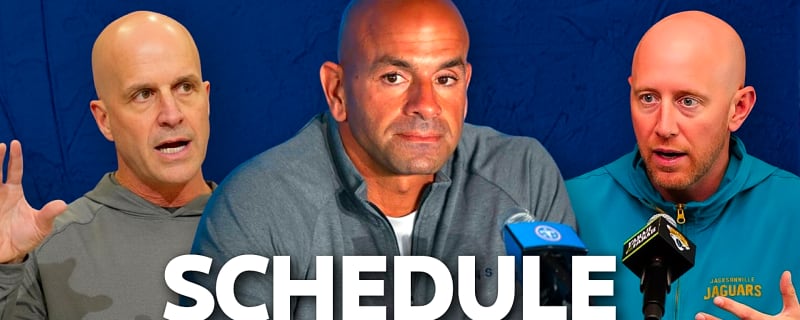 Titans 2026 Schedule Release, except all of the opposing NFL head coaches are bald like Robert Saleh’s coaching staff