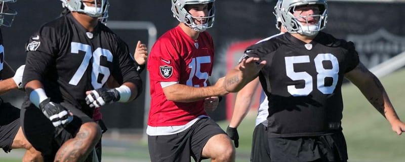 Raiders HC Klint Kubiak reveals where his head is with the right guard position battle, and it’s not what either player wants to hear