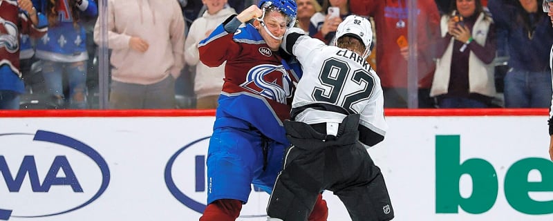 Nathan MacKinnon fights Brandt Clarke in season opener