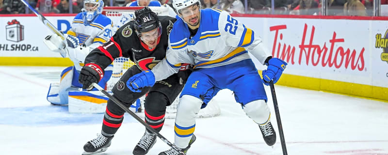 Blues’ Jordan Kyrou leaves game against Senators